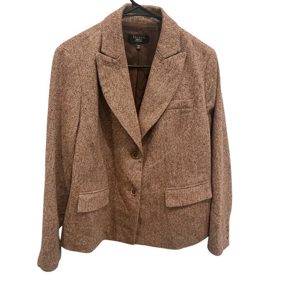 Talbots Womens Wool Blend Blazer Size 18WP 18 Petites Brown Herringbone Tweed - Picture 1 of 8